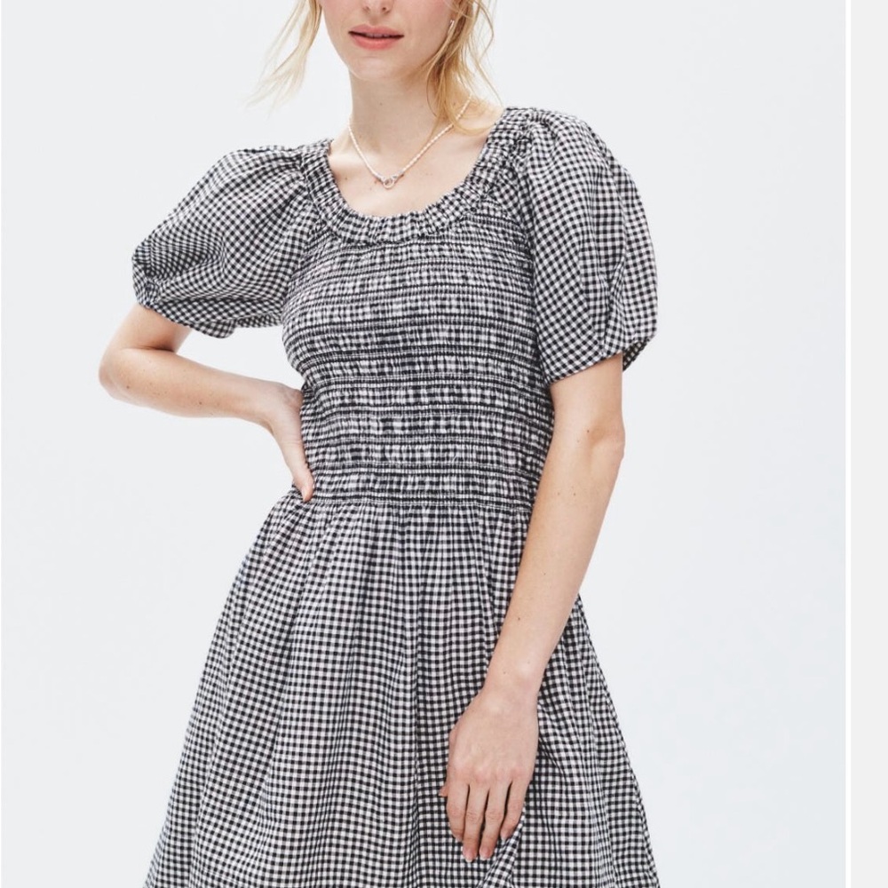 Madewell Smocked U Black and White Gingham Dress
